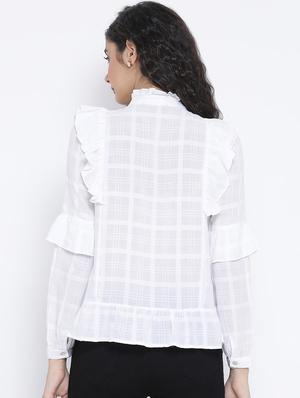 pin tucks ruffle detail checkered top - 16406989 - Standard Image - 3