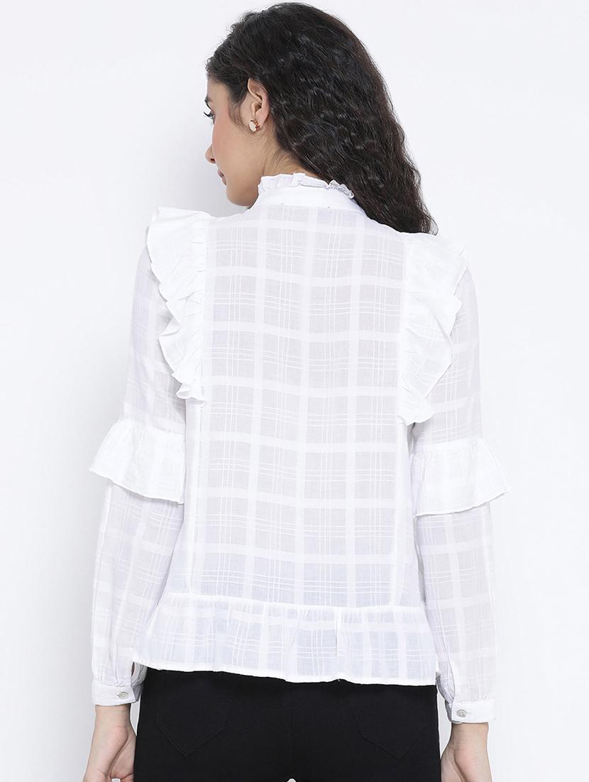 pin tucks ruffle detail checkered top - 16406989 - Zoom Image - 3