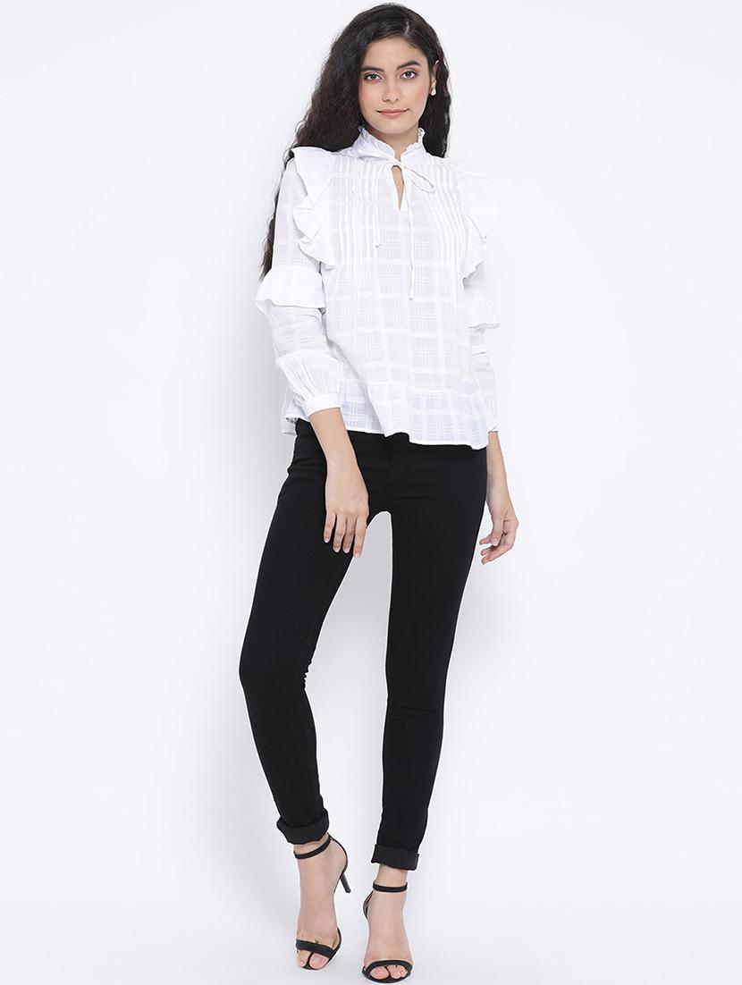 pin tucks ruffle detail checkered top - 16406989 - Zoom Image - 4