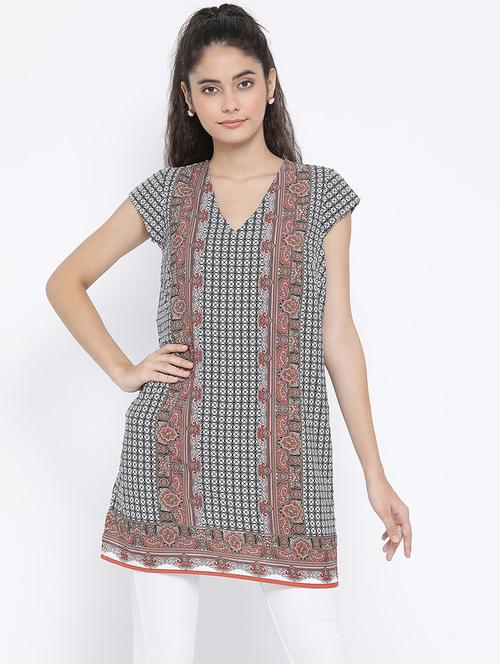 v-neck cap sleeved tunic - 16407016 - Standard Image - 1