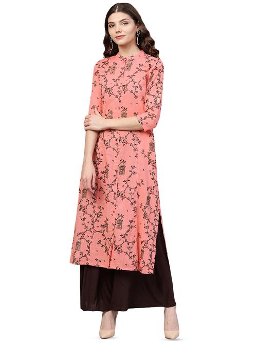 gold foil printed straight kurta - 16408966 - Standard Image - 1