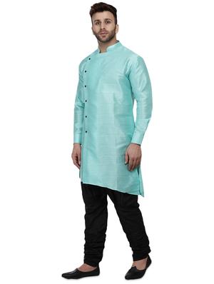 light blue dupion long kurta - 16408979 - Standard Image - 2