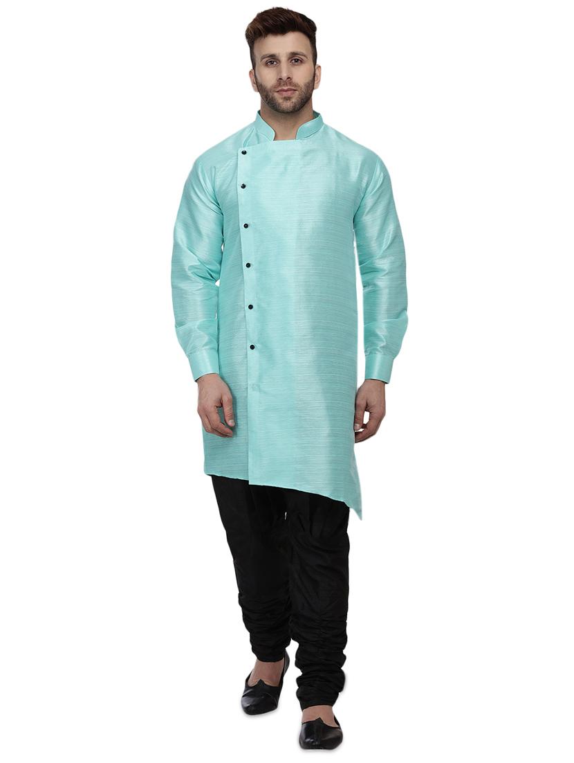 light blue dupion long kurta - 16408979 - Zoom Image - 1