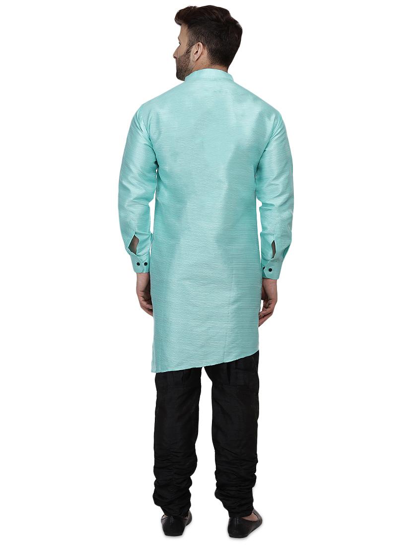 light blue dupion long kurta - 16408979 - Zoom Image - 3