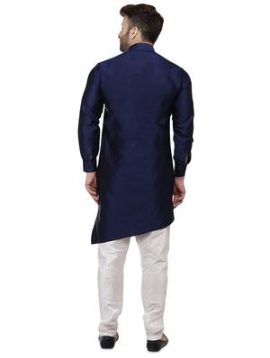 blue dupion long kurta - 16408983 - Standard Image - 3