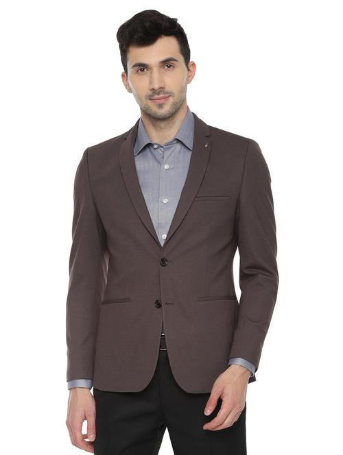 brown solid single breasted formal blazer - 16409201 - Very Small Image - 1