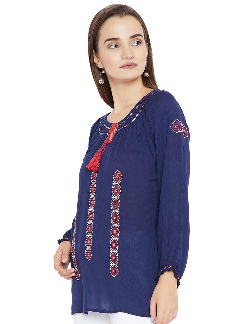 tie up neck embroidered top - 16409458 - Zoom Image - 2