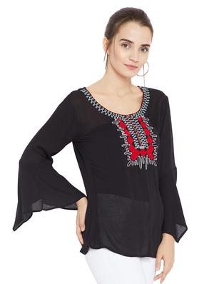 embroidered detail bell sleeved top - 16409468 - Standard Image - 2