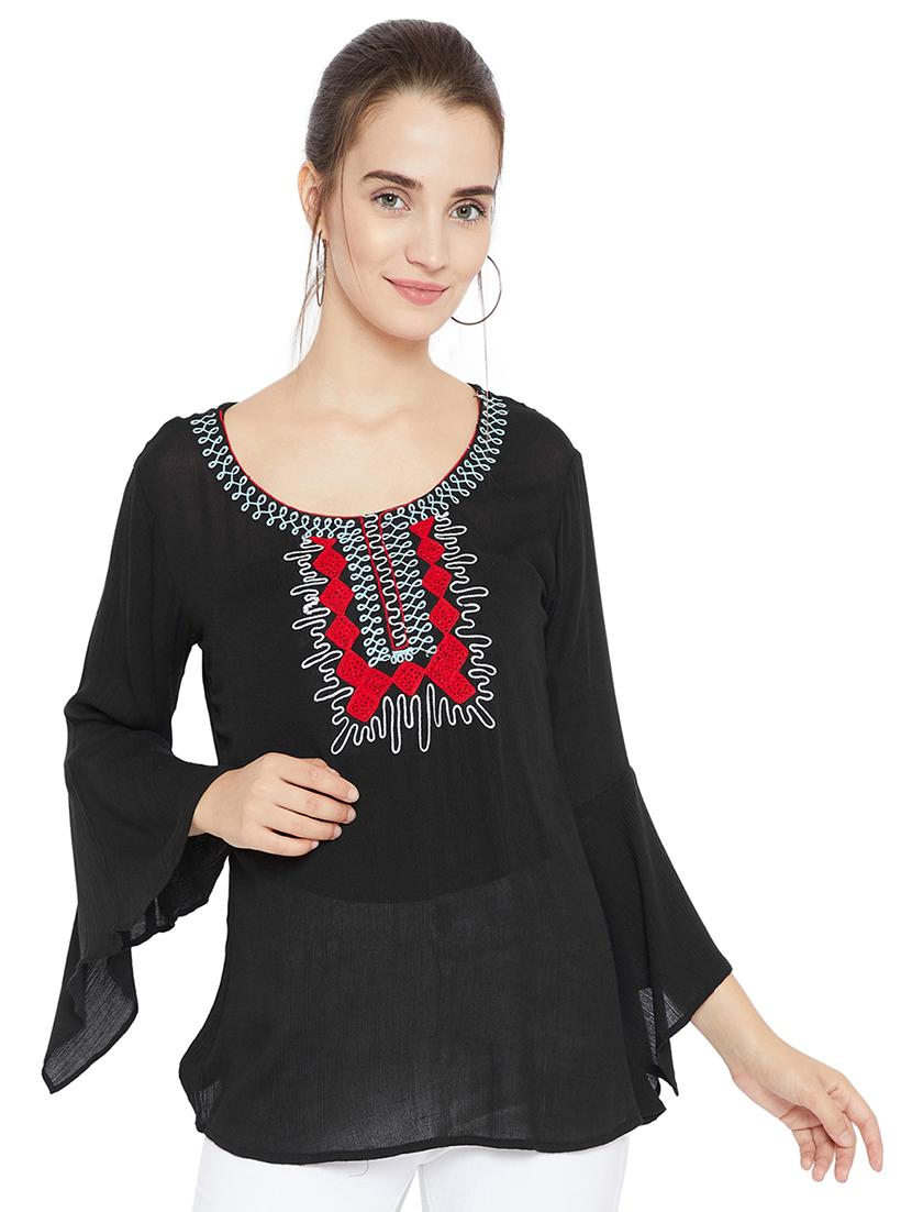 embroidered detail bell sleeved top - 16409468 - Zoom Image - 1