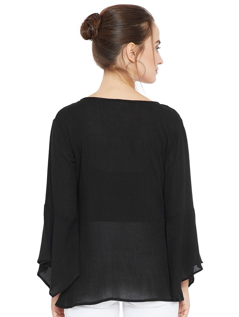 embroidered detail bell sleeved top - 16409468 - Zoom Image - 3