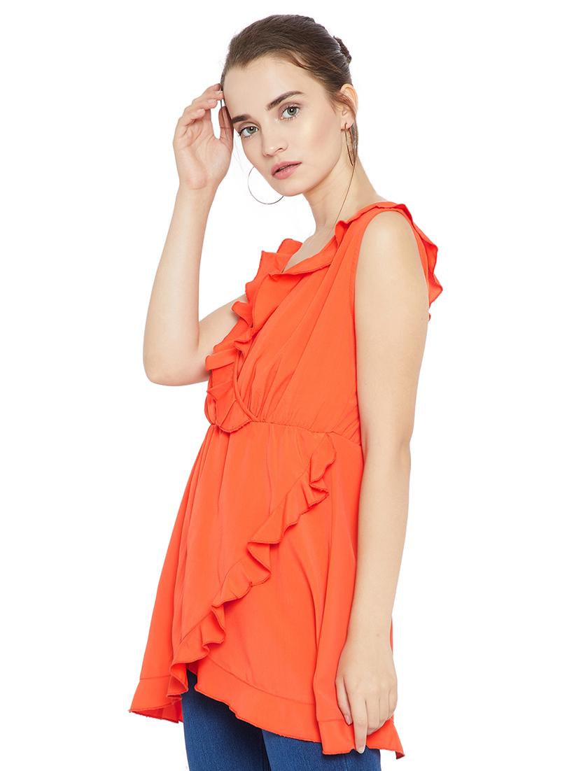 over lap neck ruffle detail top - 16409484 - Zoom Image - 2