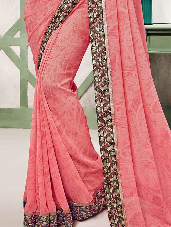 printed bordered saree with blouse - 16416042 - Zoom Image - 2