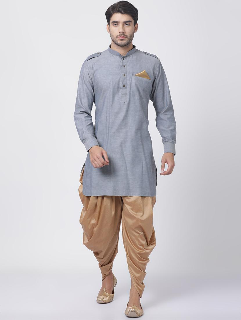 grey solid dhoti kurta set - 16416546 - Zoom Image - 1