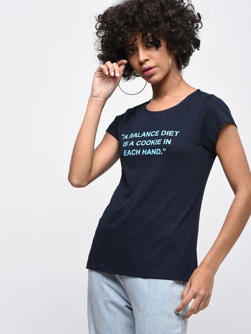 round neck slogan printed tee - 16416710 - Standard Image - 1