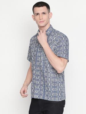 blue printed casual shirt - 16416833 - Standard Image - 2