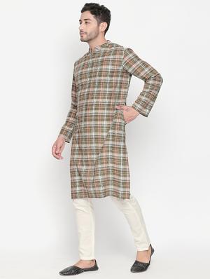 green checkered long kurta - 16416854 - Standard Image - 2