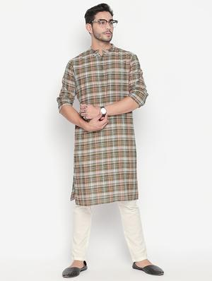 green checkered long kurta - 16416854 - Standard Image - 3