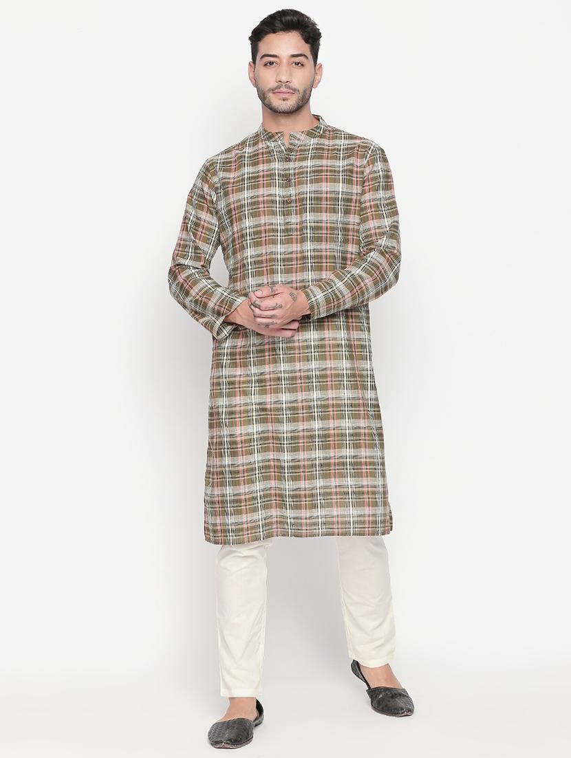 green checkered long kurta - 16416854 - Zoom Image - 1
