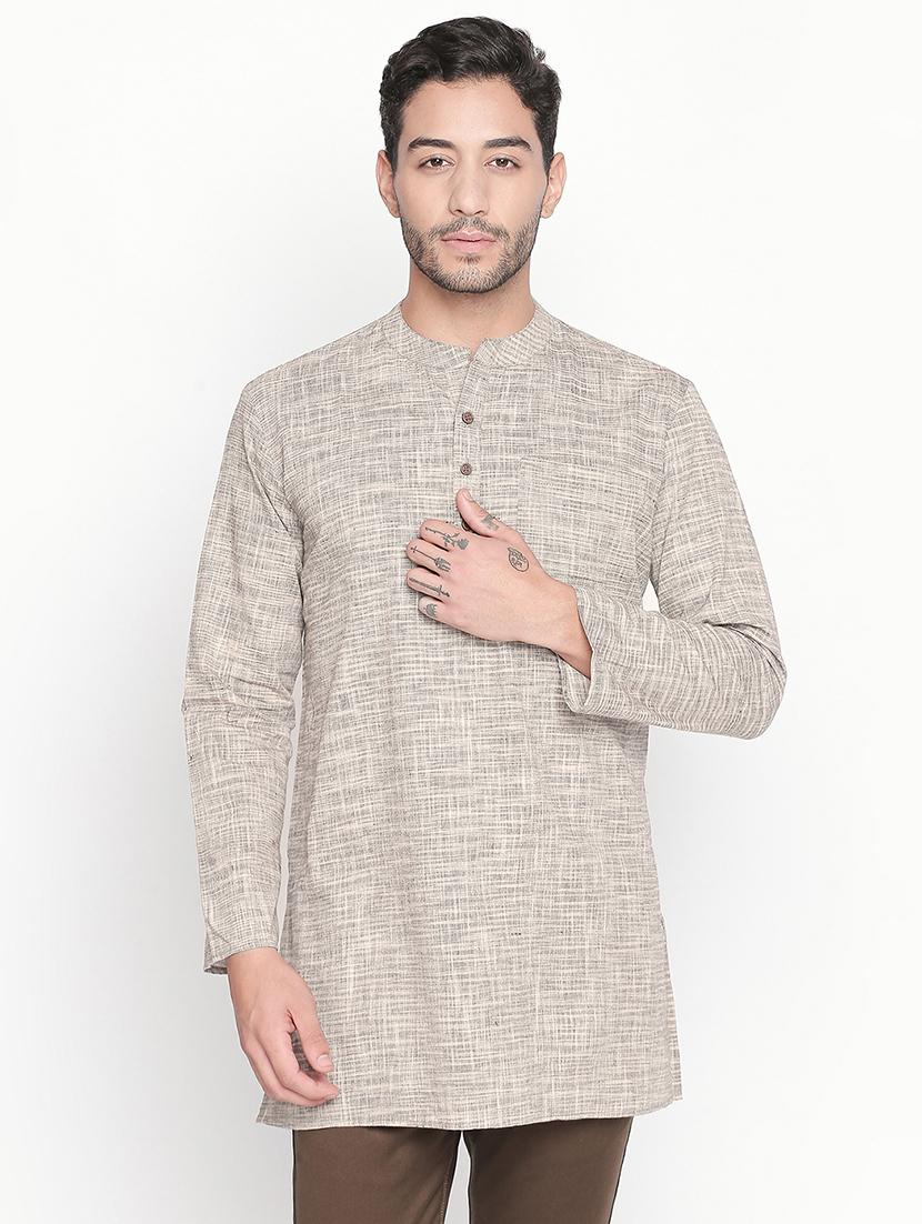 beige self design short kurta - 16416863 - Zoom Image - 1