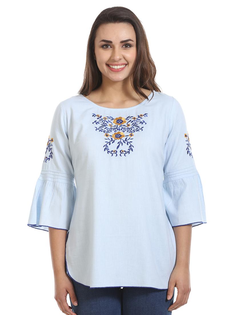 bell sleeved floral embroidered top - 16417508 - Zoom Image - 1