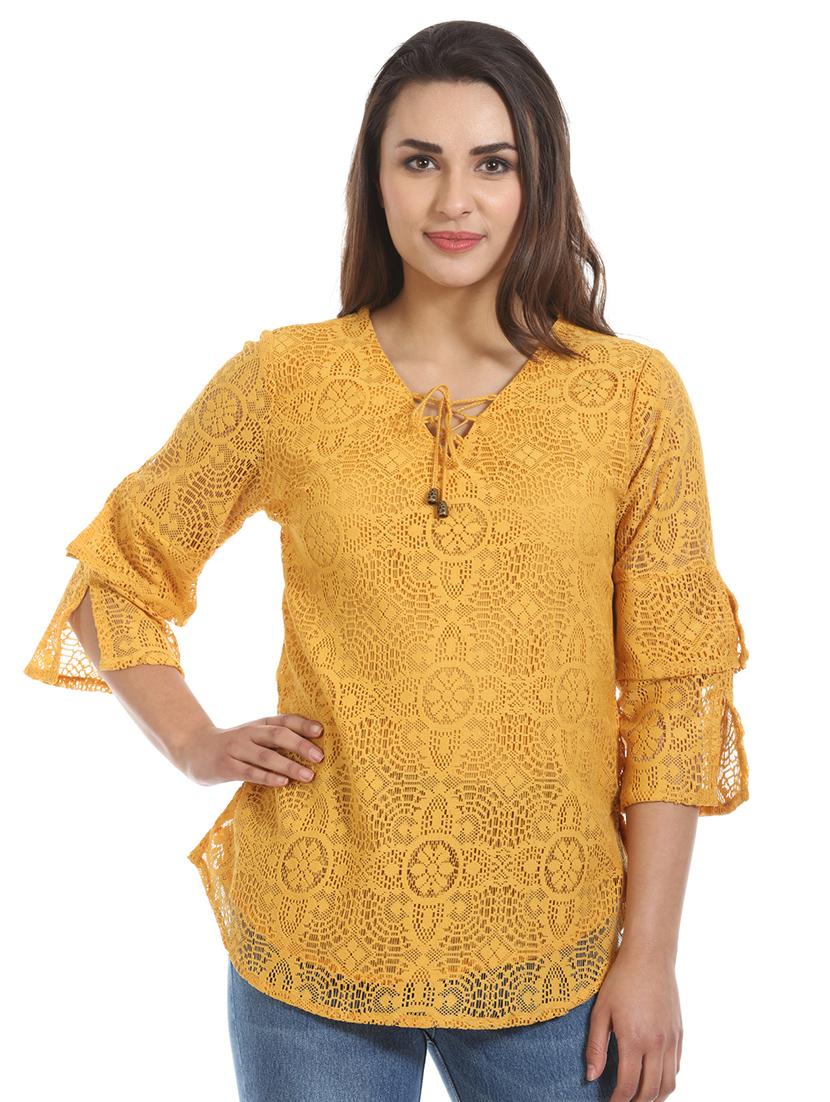 tie up neck floral laced top - 16417509 - Zoom Image - 1