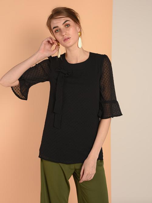 bow detail dobby top - 16417836 - Standard Image - 1