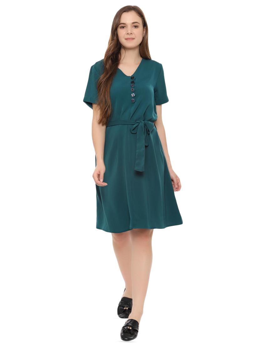 tie front button detail a-line dress - 16419295 - Zoom Image - 1