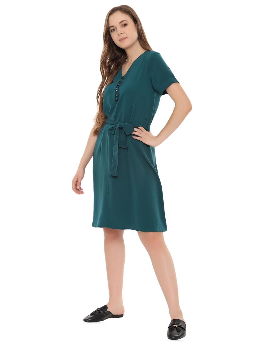 tie front button detail a-line dress - 16419295 - Zoom Image - 2