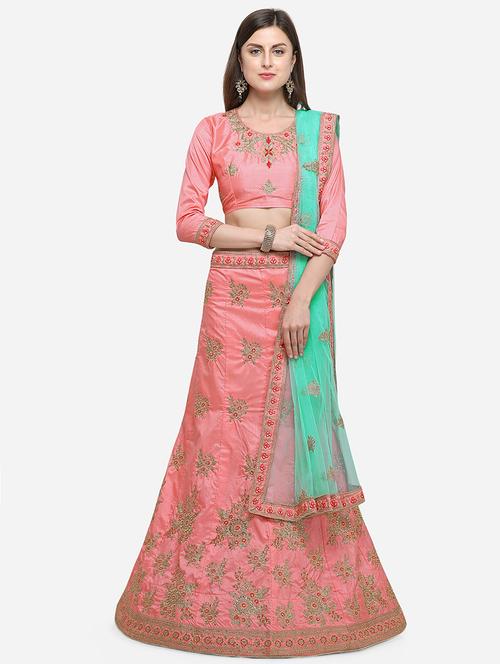 embroidered contrast a-line lehenga - 16419429 - Very Small Image - 1