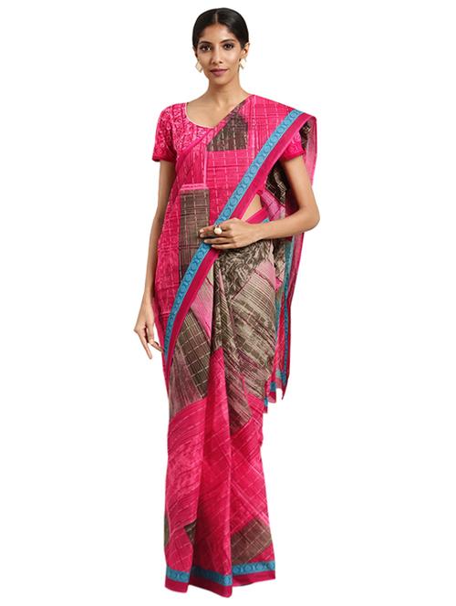 abstract printed saree with blouse - 16420115 - Standard Image - 1