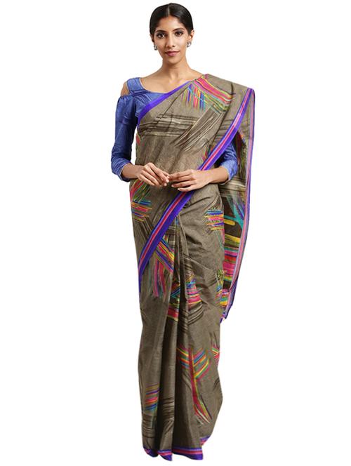 abstract printed saree with blouse - 16420116 - Standard Image - 1