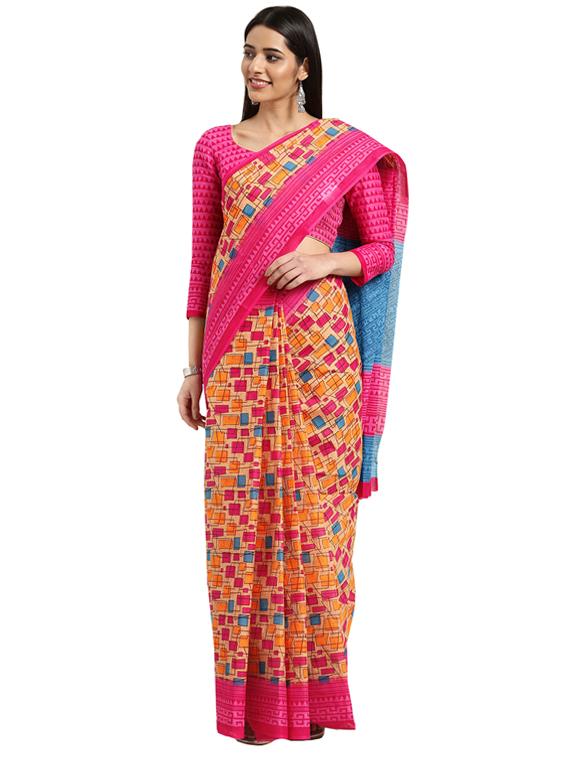 geometric printed saree with blouse - 16420121 - Zoom Image - 1