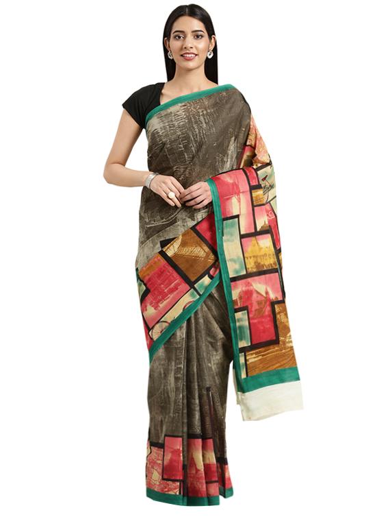 geometric printed saree with blouse - 16420127 - Zoom Image - 1