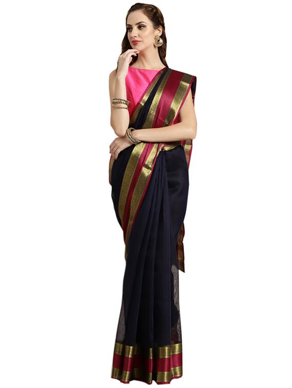 self-design woven saree with blouse - 16420249 - Zoom Image - 1