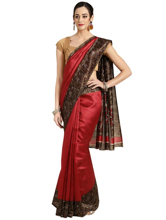 contrast bordered printed saree with blouse - 16420254 - Zoom Image - 1