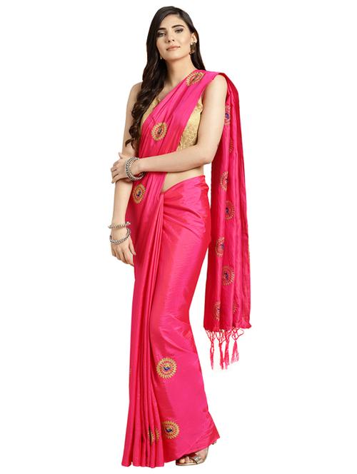 solid embroidered saree with blouse - 16420272 - Standard Image - 1