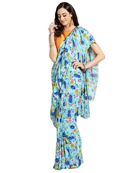 floral ruffle saree with blouse - 16420278 - Standard Image - 1