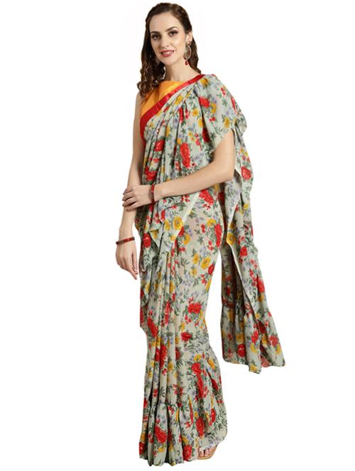 floral ruffle saree with blouse - 16420279 - Standard Image - 1
