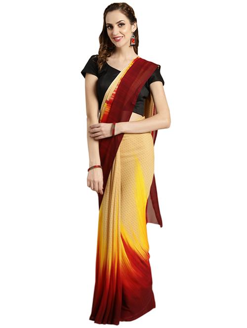 ikat printed saree with blouse - 16420284 - Standard Image - 1