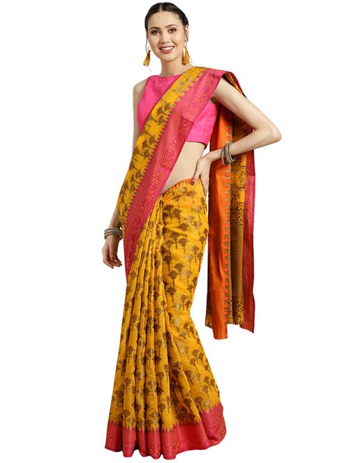 floral bordered saree with blouse - 16420288 - Standard Image - 1