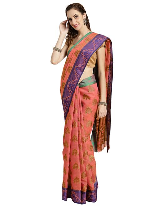 floral bordered saree with blouse - 16420289 - Standard Image - 1