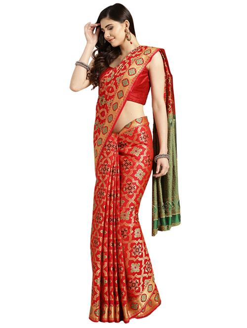 floral woven saree with blouse - 16420291 - Standard Image - 1