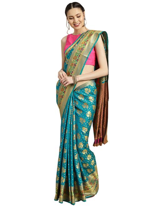 floral woven saree with blouse - 16420292 - Standard Image - 1