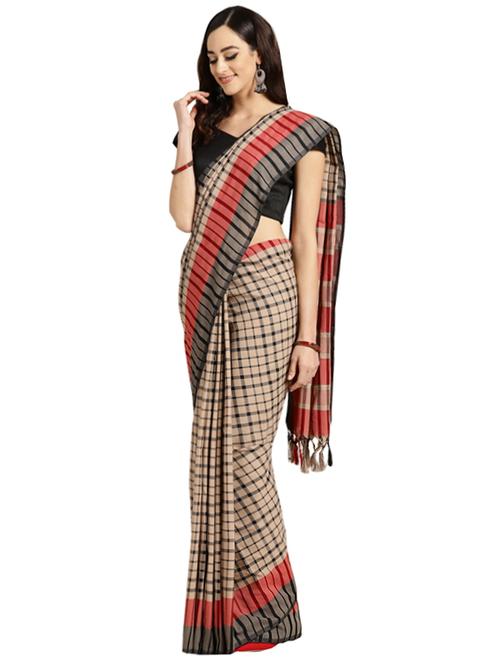 checkered printed saree with blouse - 16420297 - Standard Image - 1