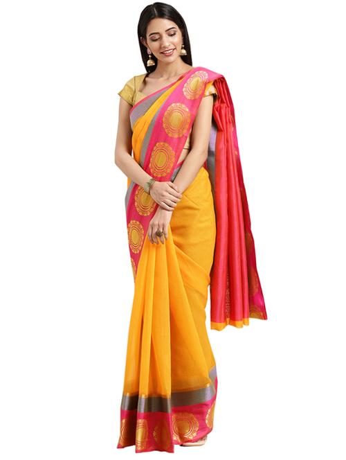 solid bordered saree with blouse - 16420299 - Standard Image - 1