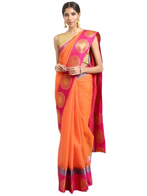 solid bordered saree with blouse - 16420300 - Standard Image - 1