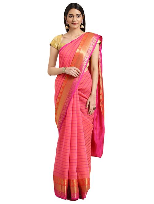 solid bordered saree with blouse - 16420301 - Standard Image - 1