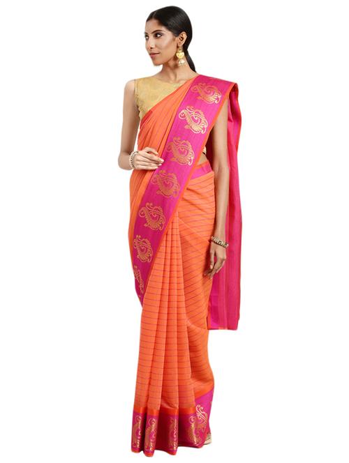 striped bordered saree with blouse - 16420303 - Standard Image - 1