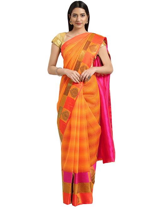 solid contrast saree with blouse - 16420305 - Standard Image - 1