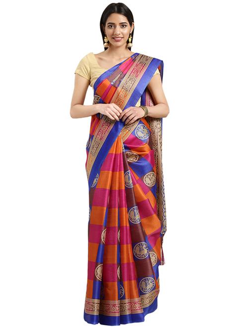 checkered printed saree with blouse - 16420308 - Standard Image - 1
